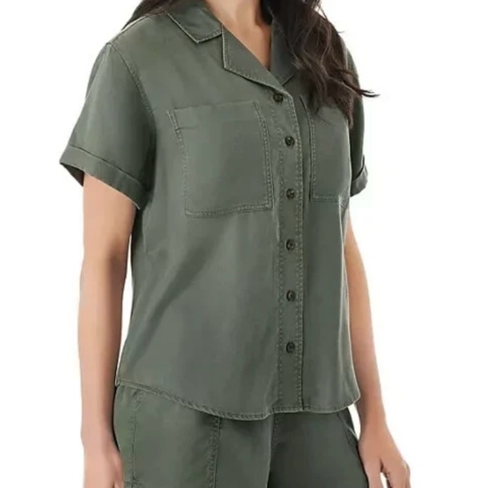 NWT Member's Mark Tencel Camp Shirt - Olive Green - Size Small